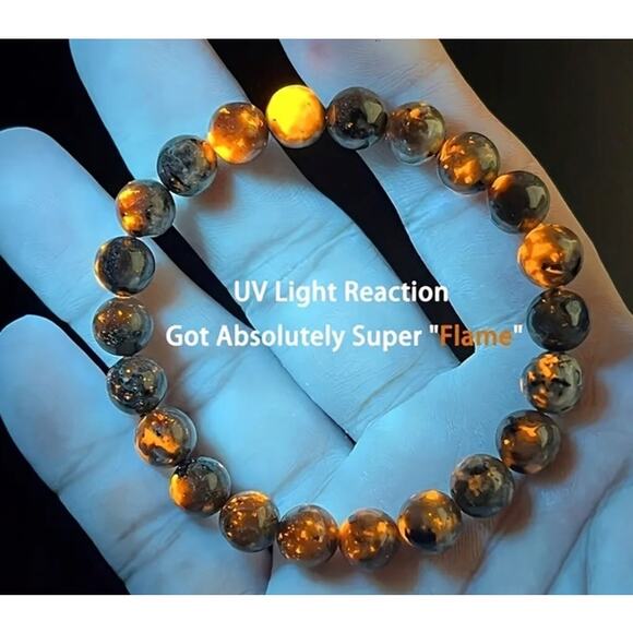 10mm Flame Stone Bracelet Natural Flame Stone Beaded Bracelet*UV act.*Unisex - Picture 3 of 4